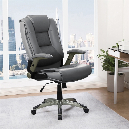 Executive Bonded Leather Chair in Charcoal Gray with Titanium Coated Flip Arms