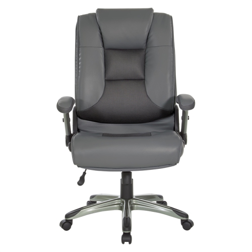Executive Bonded Leather Chair in Charcoal Gray with Titanium Coated Flip Arms