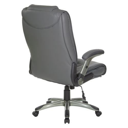 Executive Bonded Leather Chair in Charcoal Gray with Titanium Coated Flip Arms