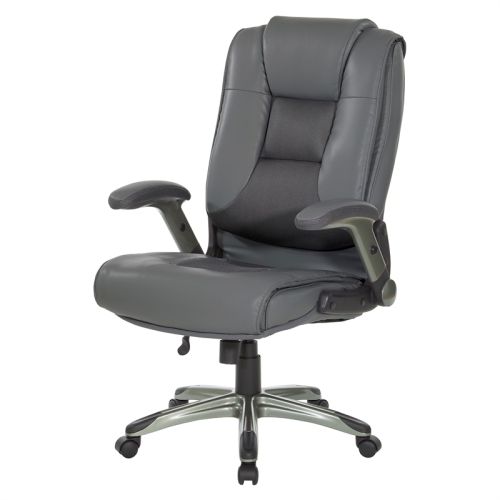 Executive Bonded Leather Chair in Charcoal Gray with Titanium Coated Flip Arms