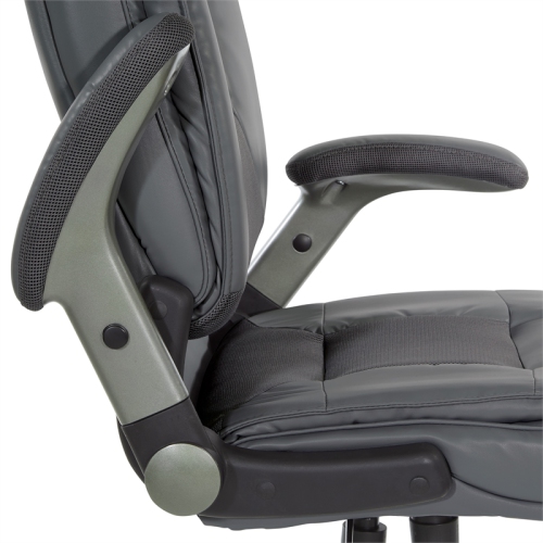 Executive Bonded Leather Chair in Charcoal Gray with Titanium Coated Flip Arms