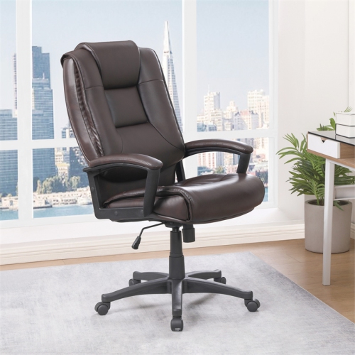 High Back Espresso Bonded Leather Chair with Padded Loop Arms