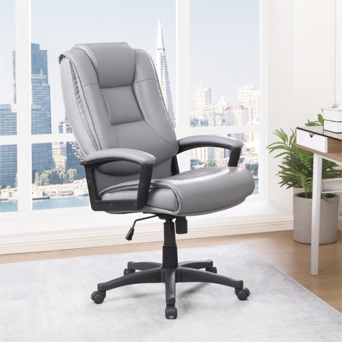 High Back Charcoal Bonded Leather Chair with Padded Loop Arms