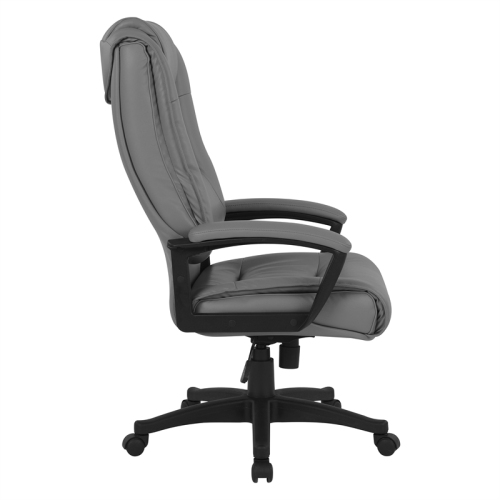 High Back Charcoal Bonded Leather Chair with Padded Loop Arms