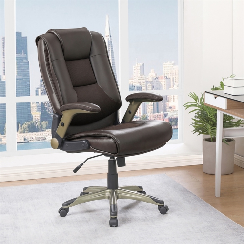 Executive Bonded Leather Chair in Espresso with Cocoa Coated Flip Arms