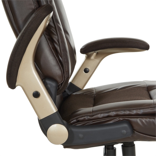 Executive Bonded Leather Chair in Espresso with Cocoa Coated Flip Arms