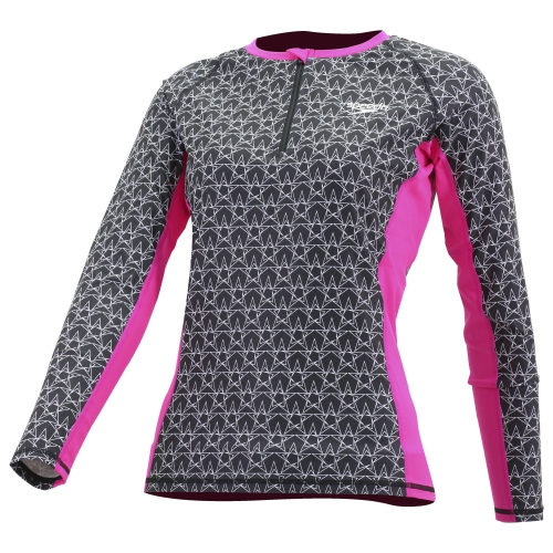 Speedo Performance Female Zip Front Rashguard L/S, Black/Electric Pink - S