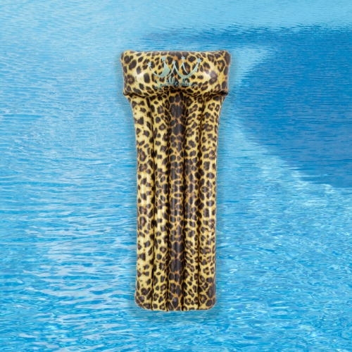 66.5" Inflatable Leopard Print Pool Mattress Float with Built In Pillow