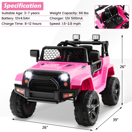 Costway 12V Battery Powered Ride On Truck Electric Kids Ride On Car with Remote Control 4-Wheel Vehicle Toy for Boys & Girls