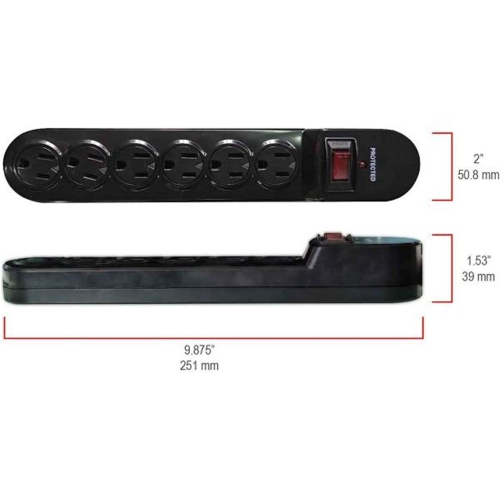 Hyper Tough - 6 Outlet Surge Protector, 900 Joules, 6 Foot Cable, Black