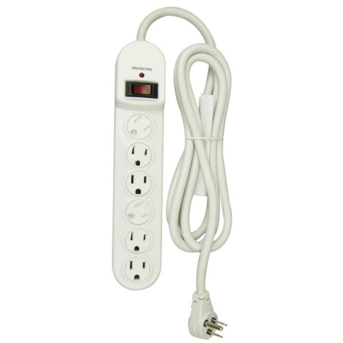 Hyper Tough - 6 Outlet Surge Protector, 900 Joules, 6 Foot Cable, White