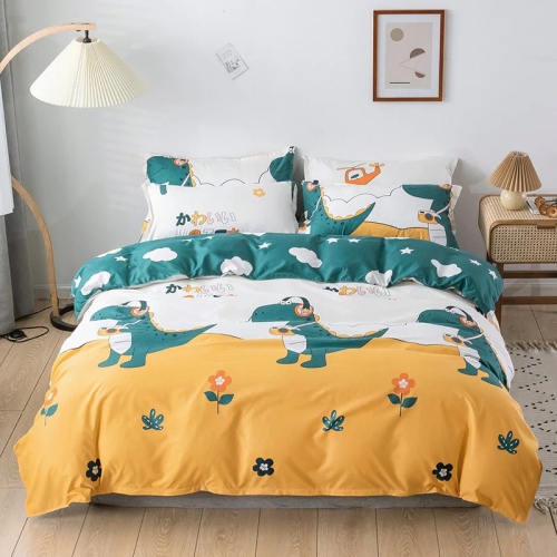 4 Pc Kids Designer Green/Yellow Bedding Set 1 Duvet Cover QUEEN Bedding Set with 1 Bed Sheet with 2 Pillow Case Covers [FREE SHIPPING]
