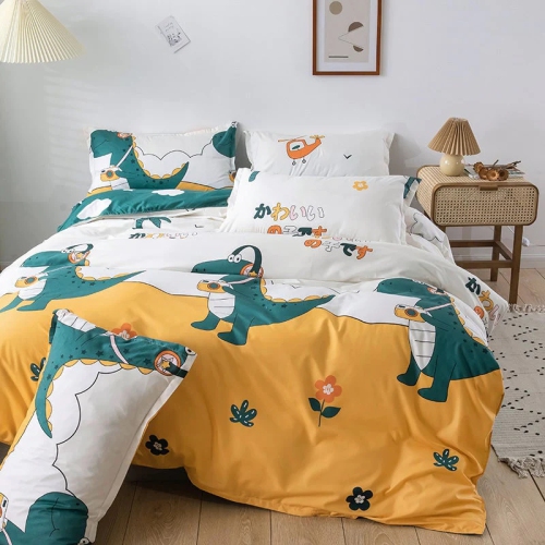 4 Pc Kids Designer Green/Yellow Bedding Set 1 Duvet Cover QUEEN Bedding Set with 1 Bed Sheet with 2 Pillow Case Covers [FREE SHIPPING]