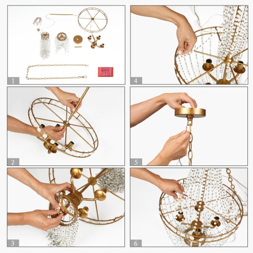 Transitional Beaded Empire Chandelier Light, 4-light Modern Farmhouse Boho Candlestick Chandelier with Crystal Beads