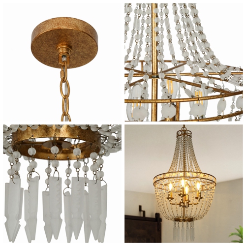 Transitional Beaded Empire Chandelier Light, 4-light Modern Farmhouse Boho Candlestick Chandelier with Crystal Beads