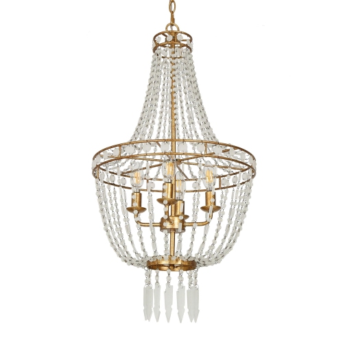 Transitional Beaded Empire Chandelier Light, 4-light Modern Farmhouse Boho Candlestick Chandelier with Crystal Beads