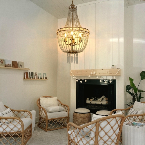 Transitional Beaded Empire Chandelier Light, 4-light Modern Farmhouse Boho Candlestick Chandelier with Crystal Beads