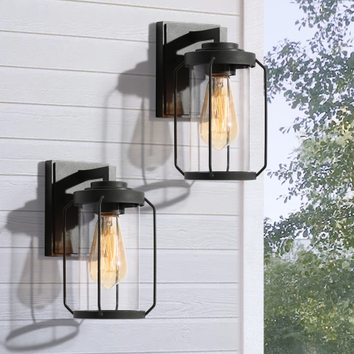 UOLFIN  Modern Outdoor Wall Light, 1-Light Minimalist Outdoor Wall Lantern Sconce With Clear Glass Shade (2-Pack) In Black