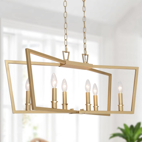 UOLFIN  Modern Kitchen Candlestick Chandelier, 28.5 In. 6-Light Kitchen Island Chandelier Light for Living And Dining Room In Gold