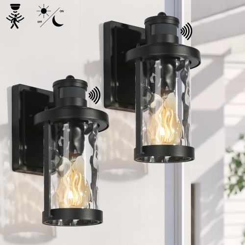 Modern Industrial Cylinder Motion Sensor Wall Sconce Light 1-Light Black Drum Wall Light 2-Pack