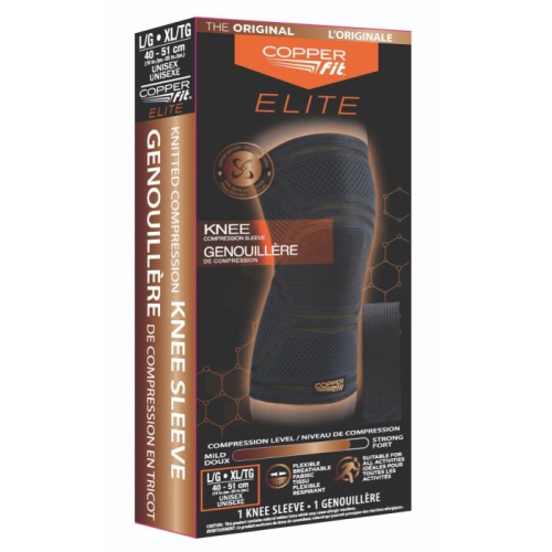Copper Fit Elite Knee Compression Sleeve Knee Brace, Black (Small/Medium  12-16) | One Knee Sleeve Included