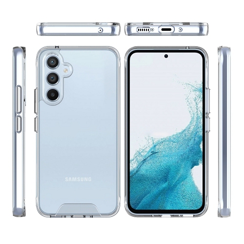 TopSave Crystal Clear Slim Thin PC Hybrid Case w/Silver Button pour Samsung Galaxy A34 6.6"