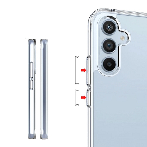 TopSave Crystal Clear Slim Thin PC Hybrid Case w/Silver Button pour Samsung Galaxy A34 6.6"