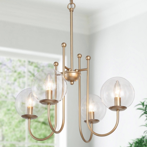 Modern Sputnik Chandelier Light 4-Light Satin Gold Island Chandelier Light with Clear Glass Shade