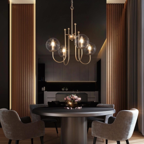 Modern Sputnik Chandelier Light 4-Light Satin Gold Island Chandelier Light with Clear Glass Shade