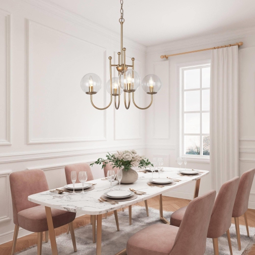 Modern Sputnik Chandelier Light 4-Light Satin Gold Island Chandelier Light with Clear Glass Shade