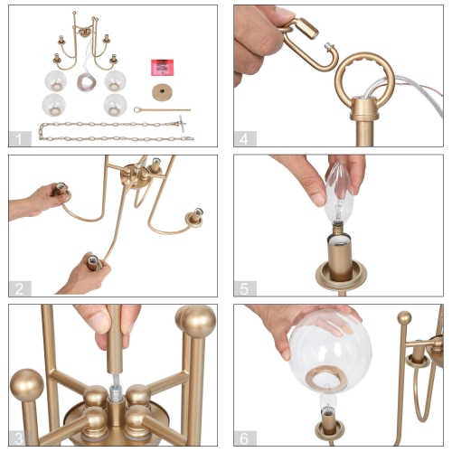 Modern Sputnik Chandelier Light 4-Light Satin Gold Island Chandelier Light with Clear Glass Shade