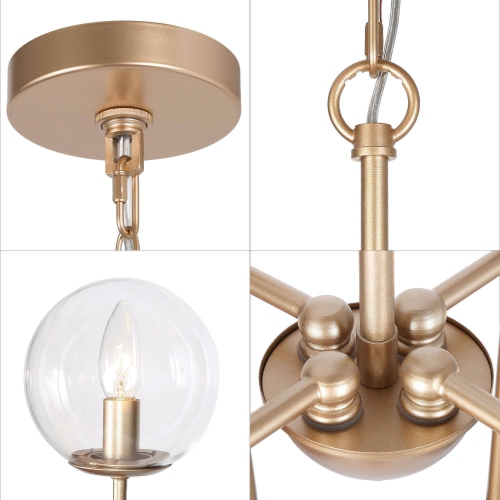 Modern Sputnik Chandelier Light 4-Light Satin Gold Island Chandelier Light with Clear Glass Shade