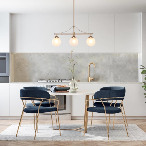Farmhouse Gold Linear Island Chandelier, 3-Light Modern Dining Room Chandelier with Globe Frosted Glass Shades
