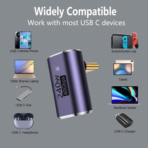 Y USB C 90 Degree Adapter,USB C Right Angle Adapter with 40 Gbps PD 240W 8K@60hz Video Charge,Compatible for MacBook Pro/Air,Steam Deck,Switch,VR and