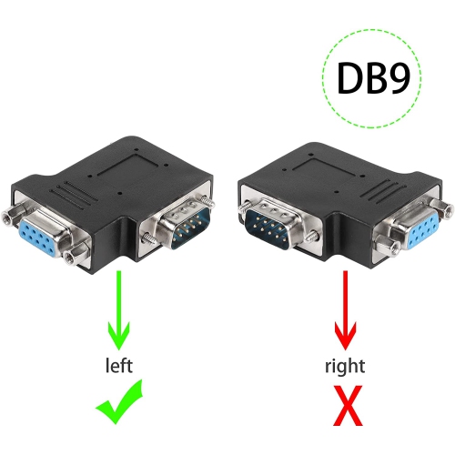 Q RS232 DB9 Male to Female 90 Degree Right Angle Adapter Extender DB9 L-Angle Connector, for Serial Communication Interface Devices, Left Bend