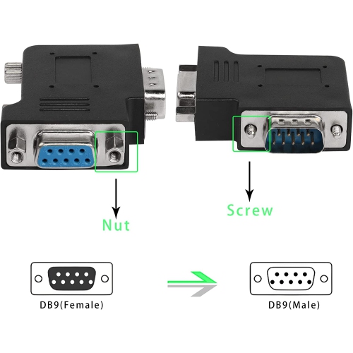 Q RS232 DB9 Male to Female 90 Degree Right Angle Adapter Extender DB9 L-Angle Connector, for Serial Communication Interface Devices, Left Bend