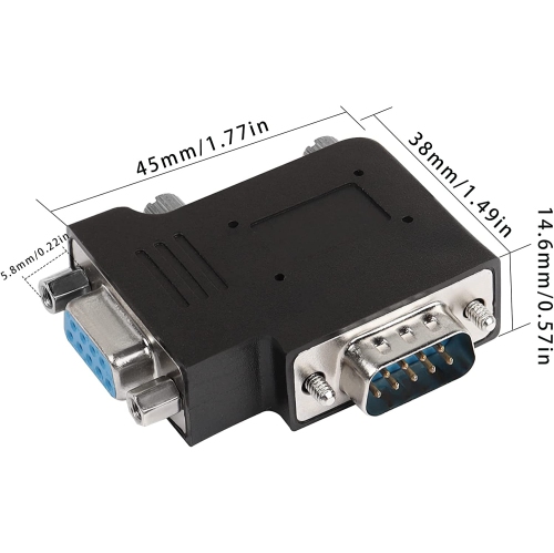 Q RS232 DB9 Male to Female 90 Degree Right Angle Adapter Extender DB9 L-Angle Connector, for Serial Communication Interface Devices, Left Bend