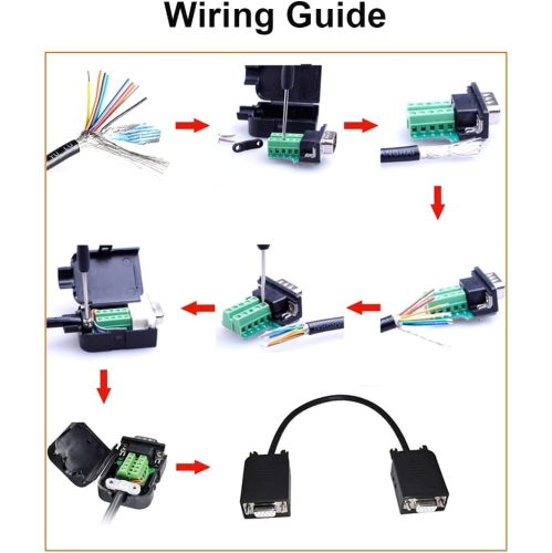 DB9 Breakout Connector to Wiring Terminal Board DB-9 Male RS232 Serial Adapter Solderless Module with Terminals Block, Case, Nuts and Tail Pipes