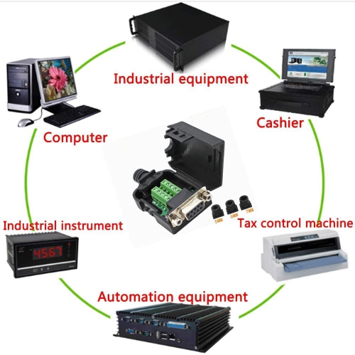 S DB9 Breakout Connector to Wiring Solderless Terminal RS232 D-SUB Female Serial Adapter 9pin Port Breakout Board Black Rubber Core with