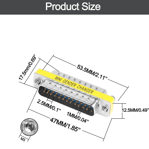 M DB25 25 Pin Gender Changer D-SUB 25Pin Coupler Serial Cable Gender Changer RS232 VGA Adapter Connetor for Applications Pack of 2