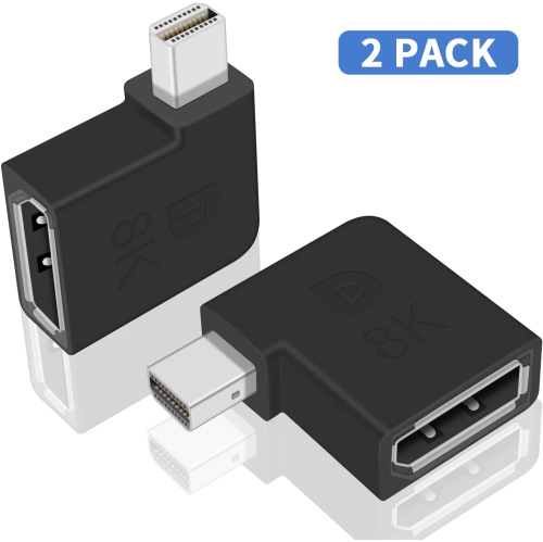 P Mini Displayport to Displayport Adapter, 90 Degree Mini DP to DP Adapter 1.4, Thunderbolt 2/ Mini DP Male to DP Female Extension Adapter 8K@60hz