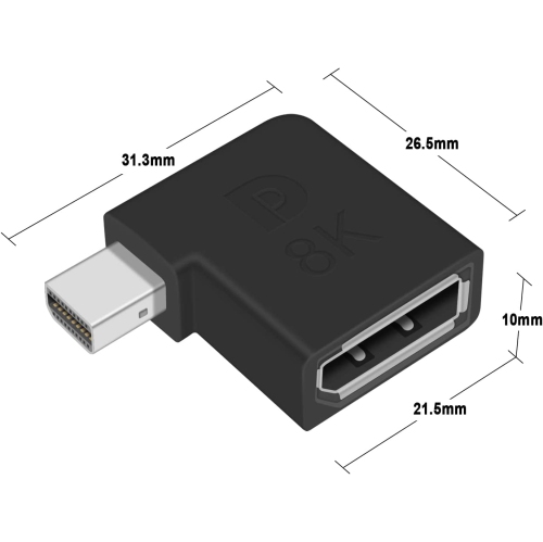 P Mini Displayport to Displayport Adapter, 90 Degree Mini DP to DP Adapter 1.4, Thunderbolt 2/ Mini DP Male to DP Female Extension Adapter 8K@60hz