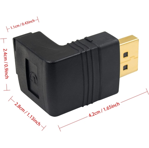 P DP to DP Adapter, 90 Degree Up Angle Displayport Male to Displayport Female Extension Adapter Support Displayport 1.2