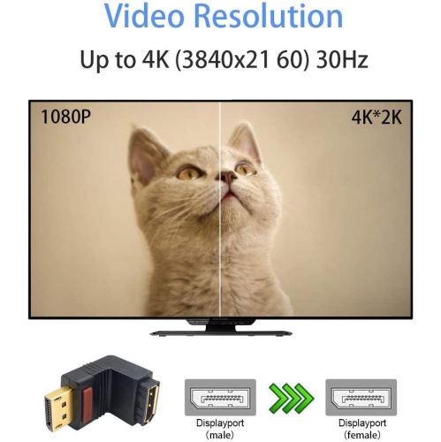 P DP to DP Adapter, 90 Degree Up Angle Displayport Male to Displayport Female Extension Adapter Support Displayport 1.2