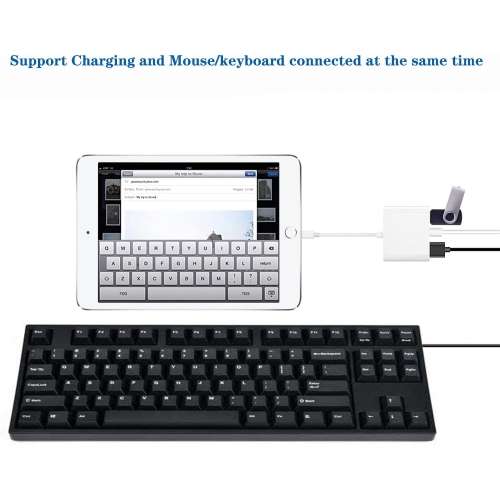 Lightning to USB Camera Adapter with Charging Port, USB 3.0 OTG Cable for iPhone/iPad to Connect Card Reader, USB Flash Drive, U Disk, Keyboard,