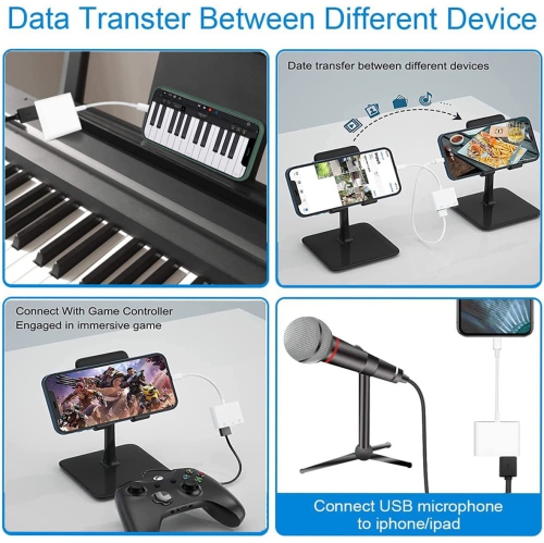 Lightning to USB Camera Adapter with Charging Port, USB 3.0 OTG Cable for iPhone/iPad to Connect Card Reader, USB Flash Drive, U Disk, Keyboard,