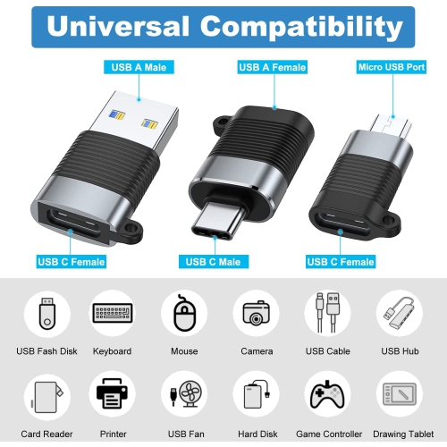 A USB C Adapter, Micro USB Male to USB C Female, USB 3.0 Male to USB C Female, USB Type-C Male to USB 3.0 Female Converter Connector