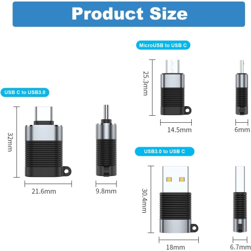 A USB C Adapter, Micro USB Male to USB C Female, USB 3.0 Male to USB C Female, USB Type-C Male to USB 3.0 Female Converter Connector