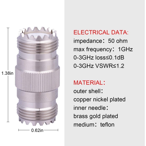 UHF Female Connectors SO-239 Adapter PL259 Coupler SO239 Barrel Coax Connector for CB Ham Radio Antenna, SWR Meter Pack of 2 by