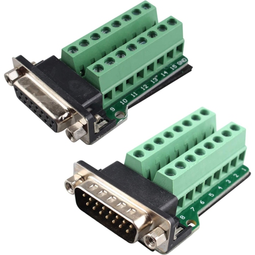 F DB15 D-SUB Male and Female Connector 15-pin 2-Row Adapter Module Breakout Board DB15 Connector to Wiring Terminal Solder-Free with Nut